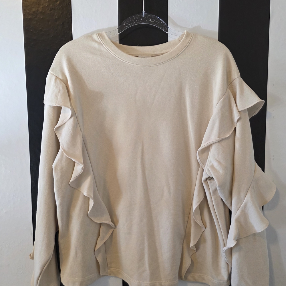 a new day Cream Ruffle Sleeve Sweatshirt